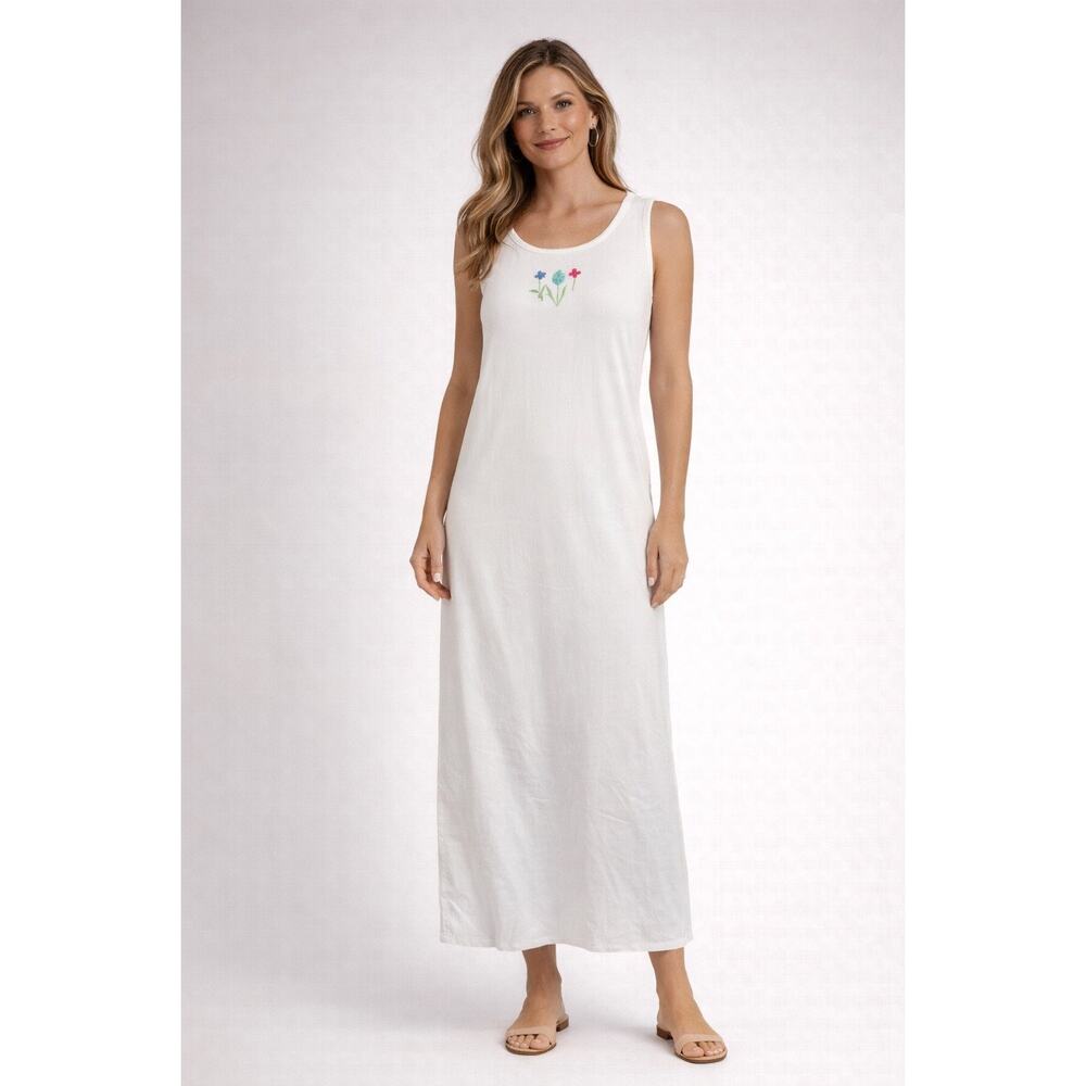 Dressbarn White Floral Embroidered Maxi Dress Y2K Cottage Summer Womens 10‎